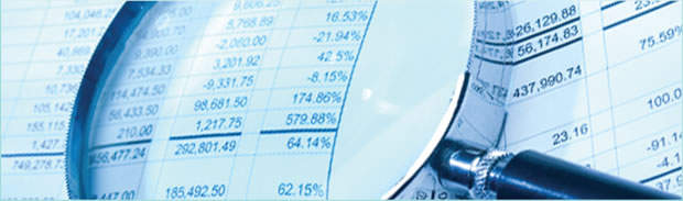 magnifying glass on spreadsheet